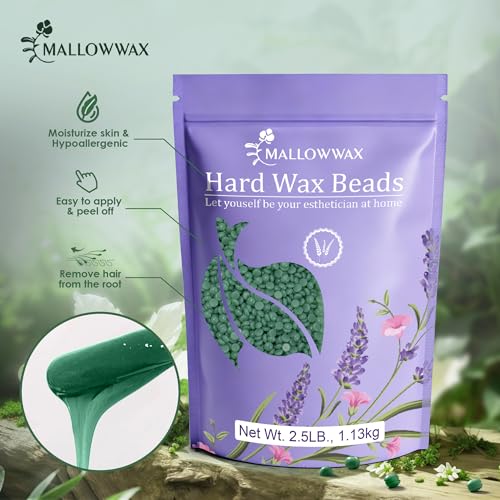 Image of Mallowwax Hard Wax Beads - Wax for Sensitive Skin Hair Removal - 2.5lb Tea Tree Wax Beads for Face, Underarms, Bikini, Legs