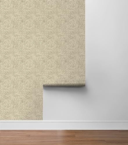 Image of Tommy Bahama - Peel and Stick Wallpaper, Tropical Wallpaper for Bedroom, Powder Room, Living Room, Vinyl, 30.75 Sq Ft Coverage (Zebra Leaf Collection, Linen)