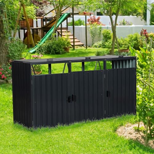 Ftopbtb F923-GARBAGE BIN STORAGE SHED Outdoor Garbage Bin Storage Shed Stores 3 Trash Cans, Metal Bin Shed thumb #5
