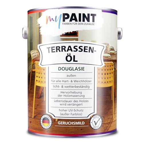 myPaint Terrassenöl Douglasie 2 5 Liter Holzöl außen für Holzschutz und Pflege von Terrassen Gartenmöbeln und Dielen Teakholz Öl außen für langlebige Holzoberflächen