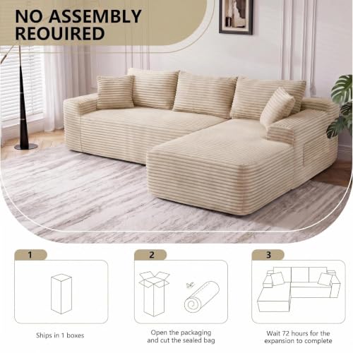 Image of 94.5 inch L Shaped Boneless Sectional Corduroy Couches for Living Room (Camel)