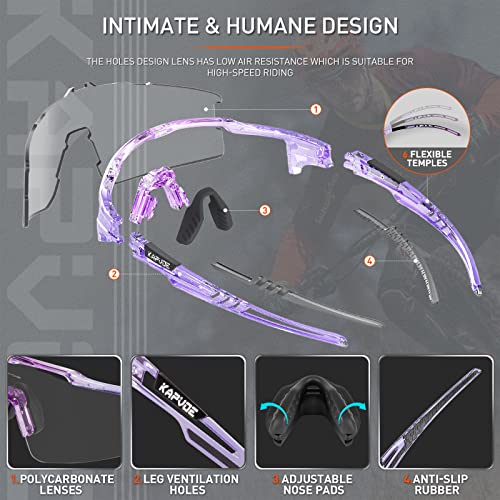 KAPVOE Photochromic Cycling Glasses UV400 Protection Mountain Bike Clear Sports Sunglasses For Men Women MTB Bicycle Riding Baseball Running Driving Fishing Golf Clear Purple 09 - Image 4