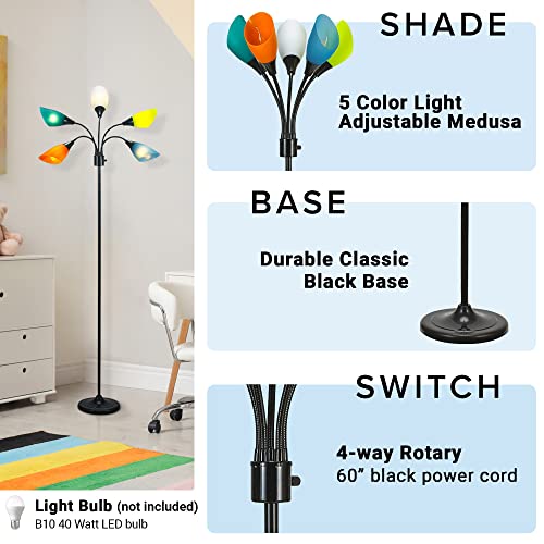 Catalina Lighting Medusa 5 Floor Lamp With Adjustable, Black Base With Colored Shades, 20744-000, 67.5" #TOP2