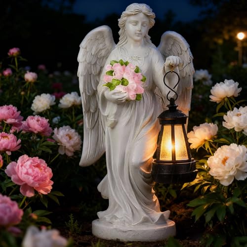 RNPKZ Statue da Giardino a Forma di Angelo Custode con Lanterna Solare a LED, Statue da Giardino di Angeli Solari, Resistente Alle Intemperie, Decorazione per Esterni per Cortile, Terrazza, Davanzale