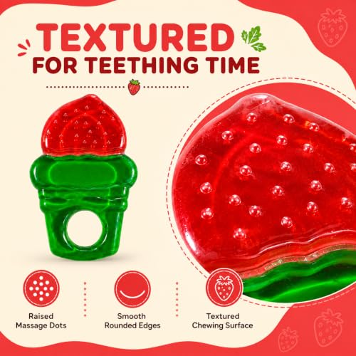 Image of CHICAGOZONE Premium Baby Silicone Teether Ring Toy - BPA Free Soft Teething Toy for Infants, Multi-Texture Sensory Chew Toy, Easy Grip Teether for Babies 3-12 Months, Cute Animal Design (Multicolor) (RED AND GREEN)