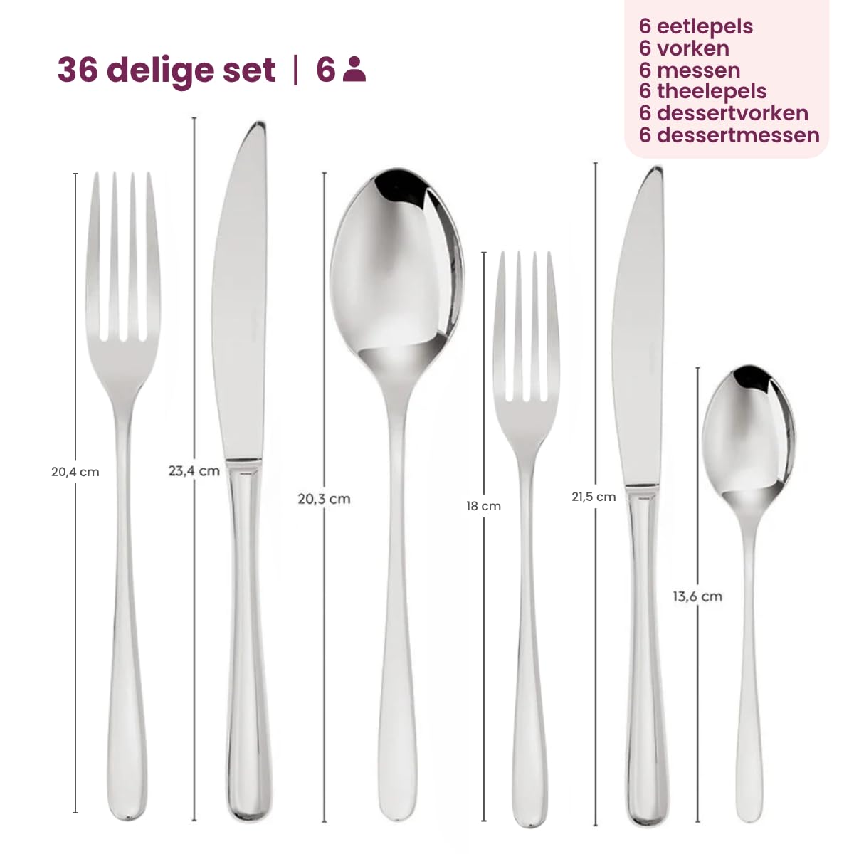 Sambonet - Juego de cubiertos de mesa para 6 personas, 36 piezas, acero inoxidable, acabado PVD, apto para lavavajillas, Copper