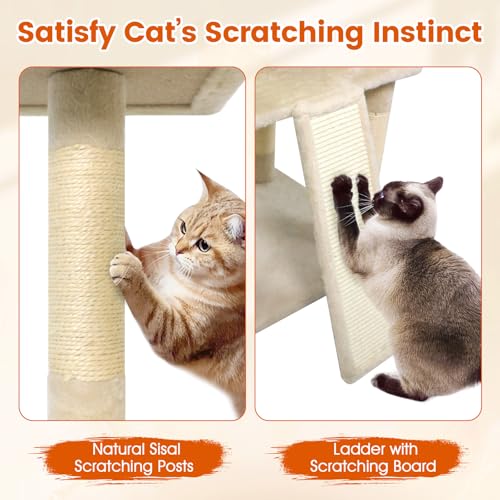 Árbol para gatos de varios niveles, 65 pulgadas de alto beige miniatura 5