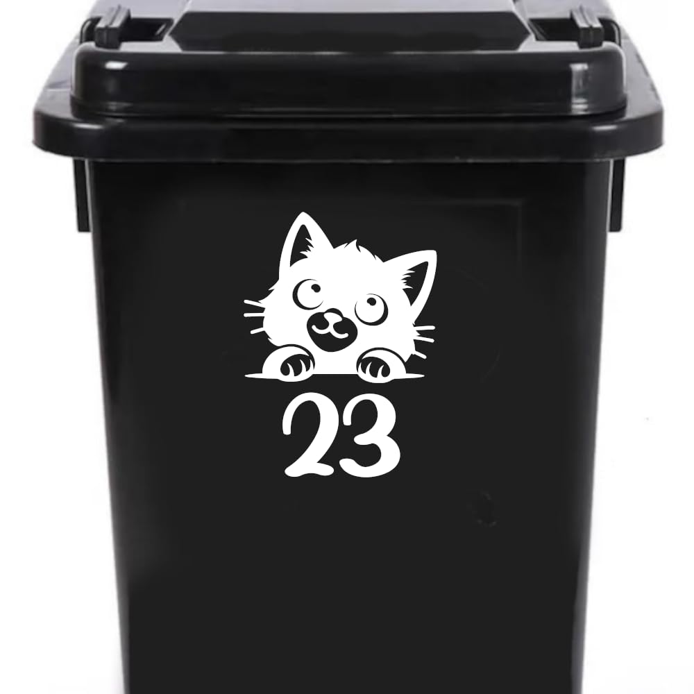 3 Pack Cute Cat Peering Number Waterproof Sticker - Easy to Apply - Custom Wheelie Bin/Recycling Box/House Number/Door Signs (23)