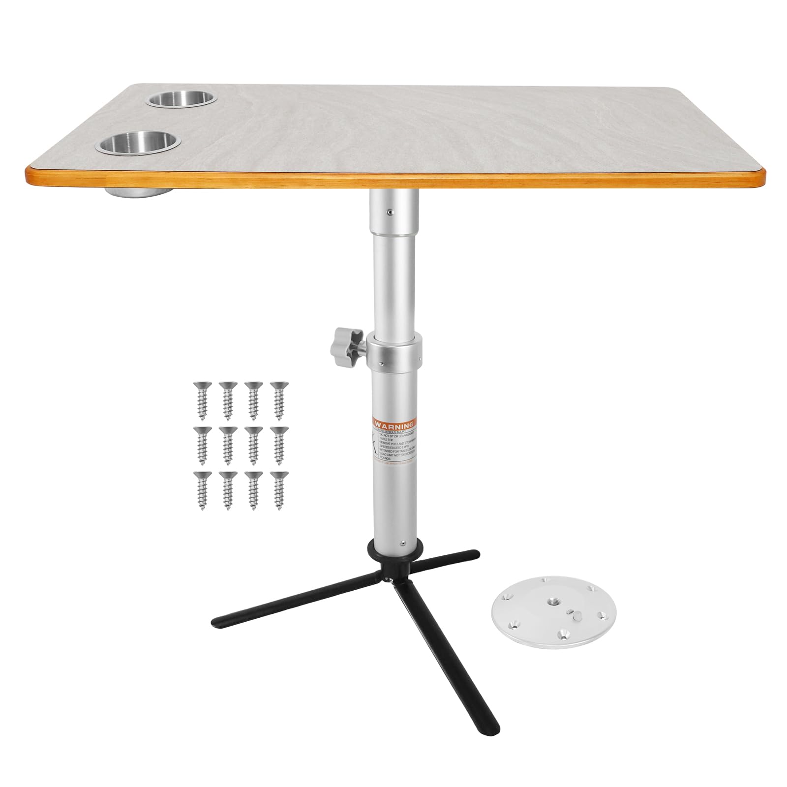 Mesa RV de doble base, sistema con patas de aluminio y base de trípode, mesa extraíble de 31.5 x 15.8 pulgadas con 2 portavasos para cámper, barco, pontón, remolque de viaje (uso en