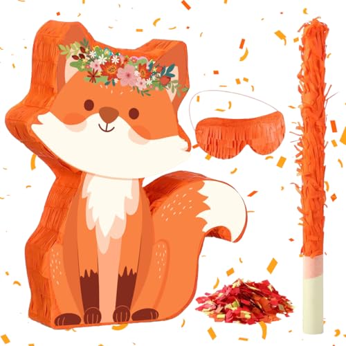 AM ANNA Fox Pinatas with Pinata Stick Confetti & Blindfold Animal Party Supplies Pinatas for Birthday Party Games Woodland Animal Fox Themed Birthday Party Decorations