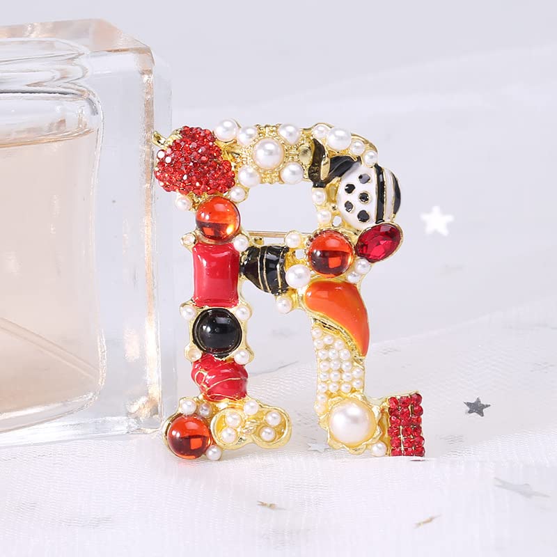 Image of Initial Brooch Pins A-Z 26 Letters Brooches For Women Colorful Enamel Alphabet Pin Pearl Crystal Lapel Pin