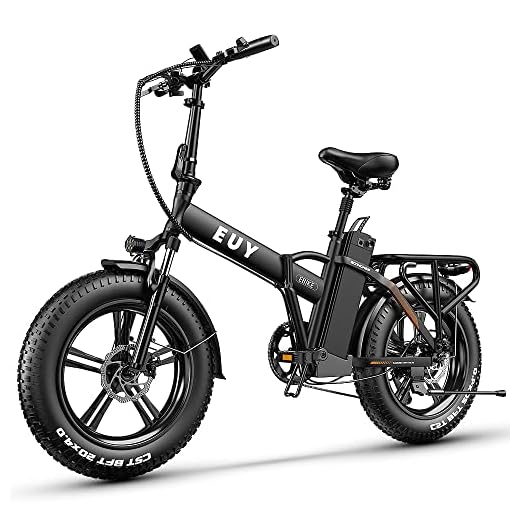 EUY Folding Electric Bike for Adults,48V18Ah/16Ah Removable Lithium Battery, 750W Motor 30MPH Electric Bicycle, 20" Fat Tire Electric Commuter Beach Snow Bicycle,Shimano 7-Speed,Dual Shock Absorber