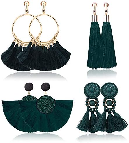 Udalyn 4 Pairs Tassel Earrings for Women Dangle Clip On Earrings ...