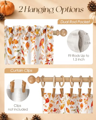 Image of Miss Adola 36 Inch Length Kitchen Tier Curtains Fall Leaves Cafe Curtains