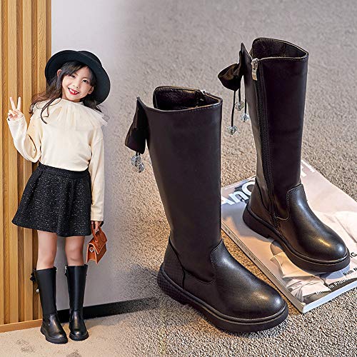 Dayiss Girl's Waterproof Fashion Side Zipper Fur Lined Knee High Riding Boots Dress Princess Shoes Girls Leather Tall Winter Boots2
