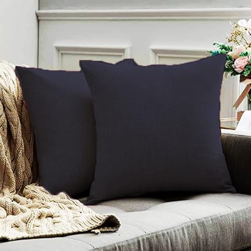 Adam Home Set of 4 Cotton Cushion Covers 45 x 45(18x18 inch) Square Solid Colour Sofa Cushion covers with Zip Closure for Office,Car,Couch,Living Room,Bedroom Décor (Pack of 4, Jet Black)