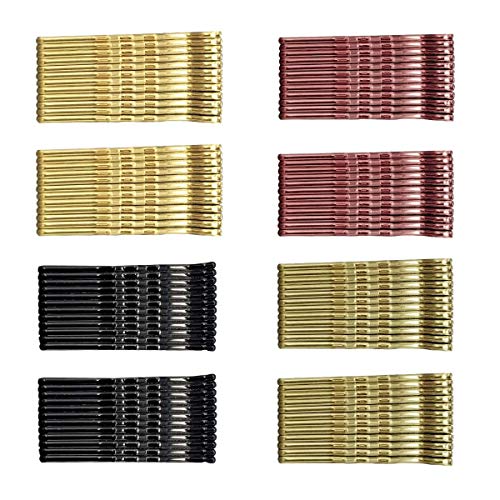 Multicolors Crimped Bobby Pins, 96 Counts 2 Inches Non Slip Grip Hair Pins For Women, Safe Rubber Tips & Strong Grip Bob Pins, Bobby Pins Blonde, Black, Brown, Green