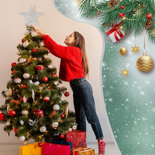 Estrella de árbol de Navidad 3D con purpurina plateada KEYIDO de estructura tridimensional 7