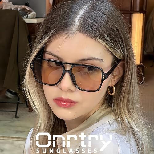 Image of Onrtry Retro Aviator Sunglasses Women Men 70s Vintage Square Frame Sun Glasses UV400 Shades