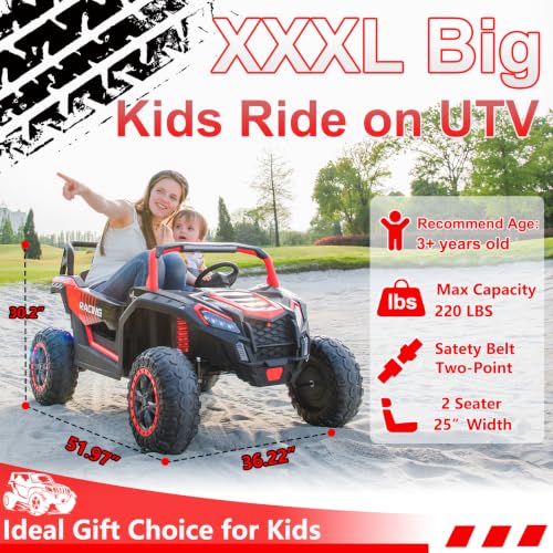 Image of NEWQIDA XXXL 2 Seater 24V Ride On Toys 4x200W Kids Side by Side UTV, Red
