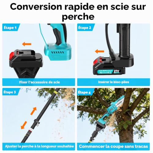4-en-1 Tronçonneuse Télescopique & Secateur Electrique avec Perche de 2,2 m – vue 9
