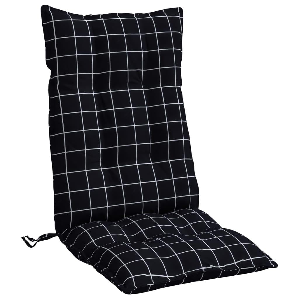 4er Set Hochlehner-Auflagen Schwarz Karomuster Gartenstuhl-Auflagen 120 x 50 x 7 cm Bequeme Sitzkissen aus Oxford-Gewebe für Gartenstühle und Hochlehner im Außenbereich