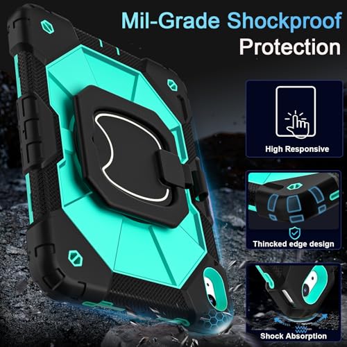 Image of Auizotl Case for iPad (A16) 11th /10th Generation 2025 /2022,iPad Case 10th Generation with Rotating Stand Screen Protector,Shockproof Cover for i Pad 11.0 /10.9 Inch Cases,Black Mint