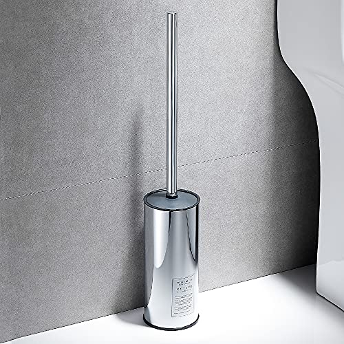 Image of Freestanding Toilet Brush Holder for bathrooms 304 Stainless Steel Toilet Brush Stand Round Storage and Organization Rust Resistant 18-inch high Polished Chrome Finished