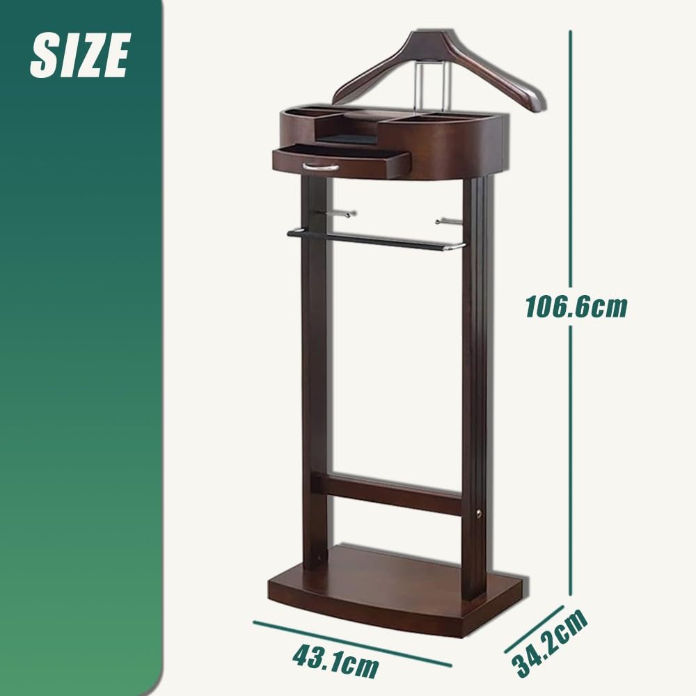 ISCBAFYX Stojak na ubrania z szufladą i górną tacą - Zajmujący niewiele miejsca wieszak do przedpokoju, biura, salonu - Solidna podstawa z drewna - 43 x 34 x 106 cm