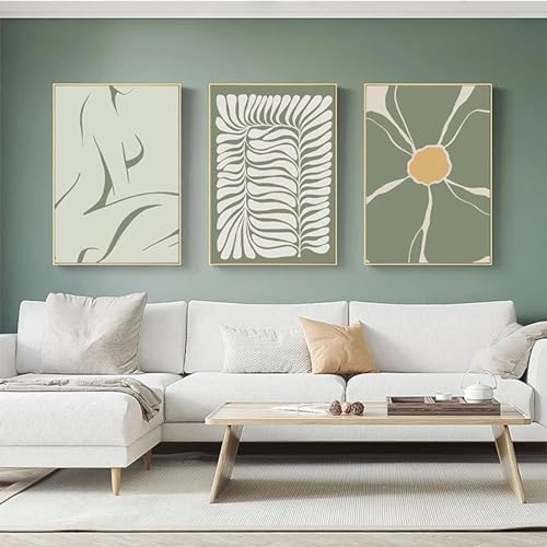 Fleurs vertes minimalistes pour réveiller un mur blanc lot de 3 affiches sur toile 50x70