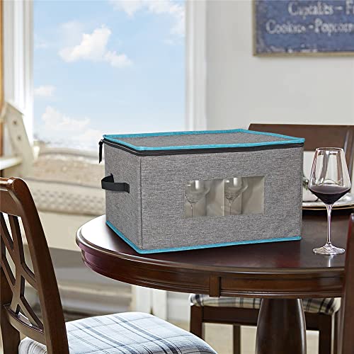 Benzoyl Stemware Storage Box, China Storage Containers Chest Boxes Holds 12 Wine Glass Canvas Case With Lid And Handles, Padded Hard Shell Box With Dividers For Champagne, Red Or White Wine - 2 Pack #TOP5