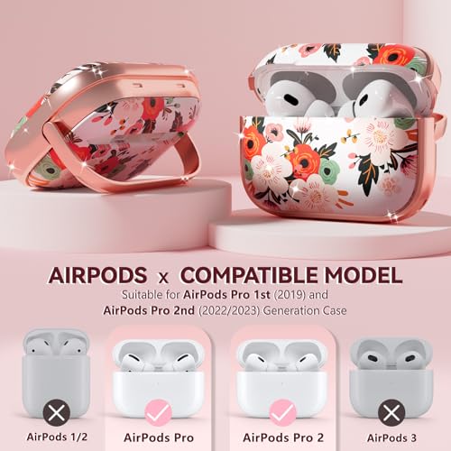 Image of Inesore for AirPods Pro 2nd /1st Case (2023-2019)-White Peony | with Safty Lock,Two-Piece Design,with Gold Keychain & Clean Pen,Support Wireless Charging,Cute Luxury Case for Women Girly