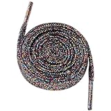 Elerevyo 1 Pair Glitter Shiny Metallic Flat Shoelaces, Colorful Sequin Sparkling Shoestrings Laces for Sneakers 120cm/47.24' Dark Multicolor