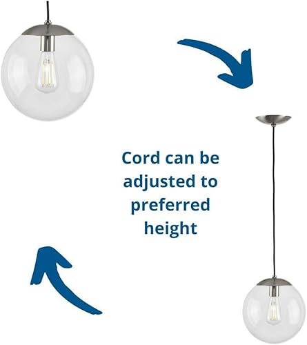 Miniatura 10 de Progress Lighting Atwell Collection - Lámpara colgante de 1 luz con forma de globo de cristal transparente de níquel cepillado, 10.50 x 10.00 x