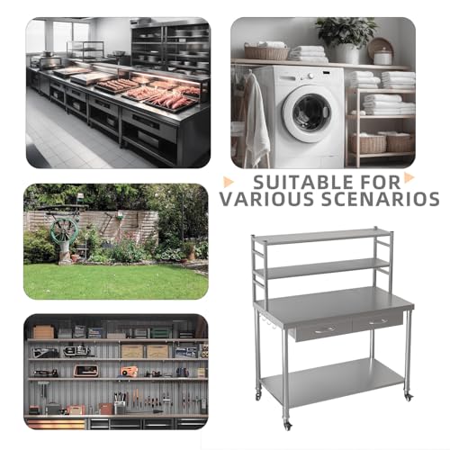 Image of Stainless Steel Table with Drawer & Shelf, 48 inchx24 inch Kitchen Prep Table | Heavy Duty Commercial Work Table, Kitchen Island Prep Station with multi function