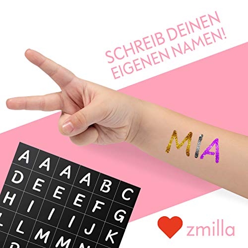 Glitzer Tattoo Set für Kinder mit 4 Farben und 52 Schablonen