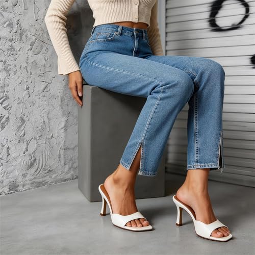 Herrlyn Kitten Heels for Women, White Square Toe Sandals Comfortable Backless Heels, Womens Sexy Slip on Heeled Sandals Low Heel Mules for Party Wedding Summer Size6 by Herrlyn - Used condition - Image 2