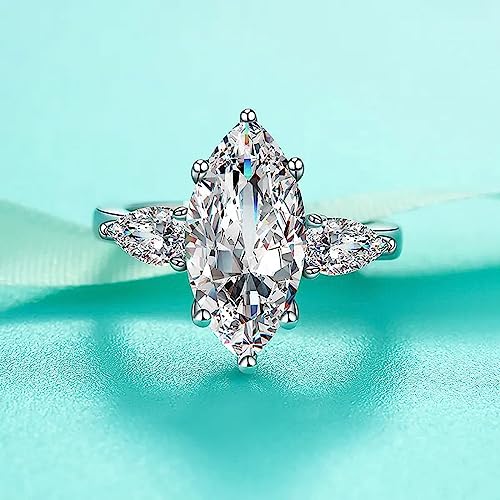 4 Cttw Marquise Cut Moissanite 3 Stone Engagement Ring for Women D Color VVS1 Clarity Anniversary Promise Ring Size 4-12 (3 Carat Center)3