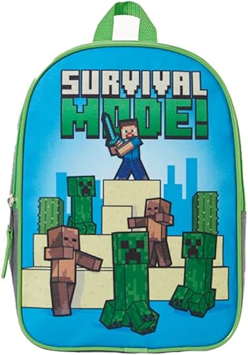 Mine Craft - Mini mochila para niños y niños pequeños 11 pulgadas mochila pequeña para niños o niñas Azul Verde Modo de supervivencia