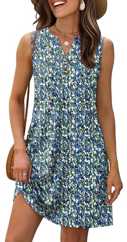 Image of XIEERDUO Summer Dresses for Women 2026 Beach Vacation Clothes V Neck Button Sundresses with Pockets
