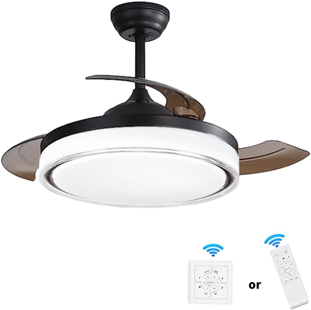 42 inch Retractable Ceiling Fans with Lights Remote Control,Fandelier Flush Mount Modern Ceiling Fan with Bladeless Ceiling Fan,LED Light,Silent Fan Noiseless DC Motor