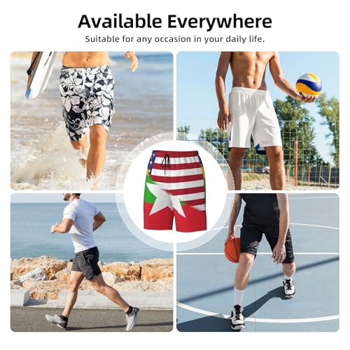 American Flag and Myanmar Flag Mens Summer Seabeach Casual Shorts Seaside Surfing Swim Trunks Beach Pants3