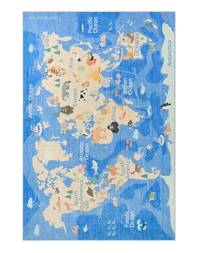 Tapete decorativo lavable mapa mundial azul 5' x 7' miniatura 1