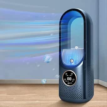 YAZEKY Ventilateur Colonne Sans Pale 24 Vitesses - Tour Silencieux Oscillant 60° Avec Écran LED, Minuterie 12H, Télécommande - Ventilateur Sur Pied Chambre (Bleu)