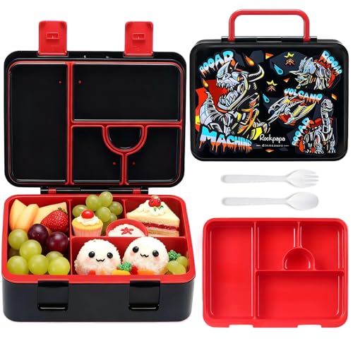 Image of rockpapa 5.5 Cups Bento Lunch Box for Kids, 5-Compartment, Machine Dino