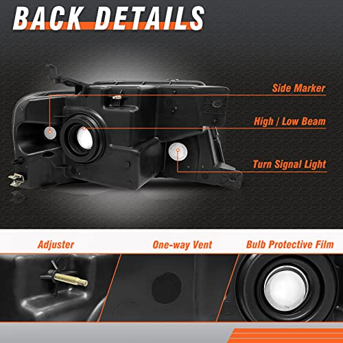 Axlaha 2004-2008 F150 Headlights Assembly For 2004 2005 2006 2007 2008 Ford F150 / 06-08 Lincoln Mark Lt Pickup Chrome Housing Amber Reflector Clear Lens Replacement Driver And Passenger Side #TOP2