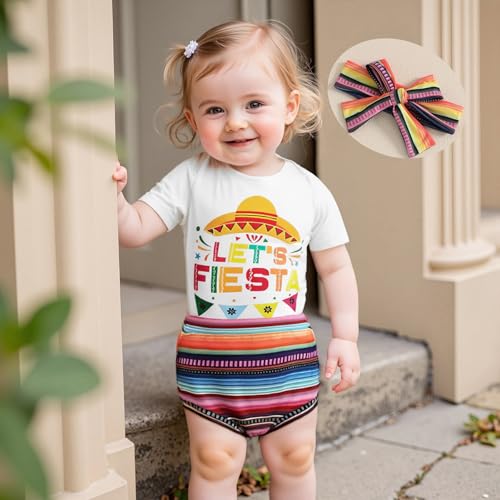 Karuedoo Newborn Baby Girl Mexican Fiesta Outfit Letters Short Sleeve Romper Shorts Headband Sets Cinco De Mayo Party Clothes2