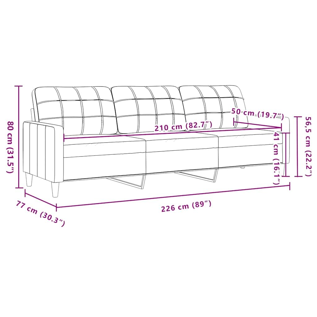 vidaXL Driezitsbank 210 cm stof zwart