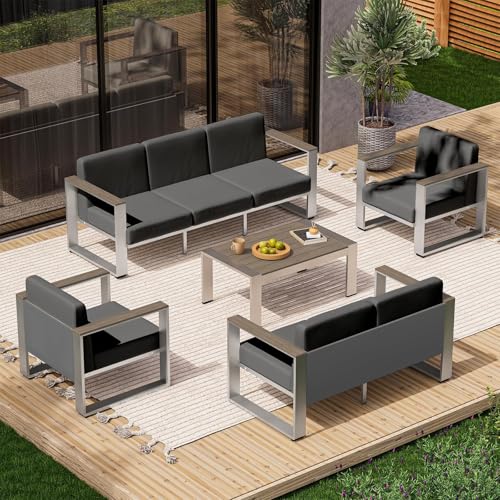 Image of Outdoor Patio Furniture Set, 7 Seats Outdoor Patio Conversation Sets with Wide Seat and Ergonomic Washable Thick Cushions, Modern Patio Sectional Furniture for Balcony, Porch