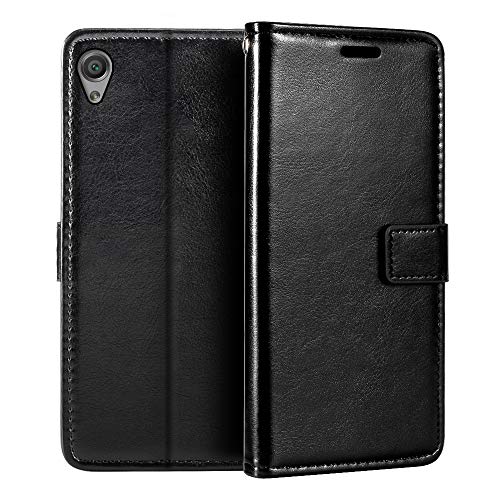 Shantime Leather Case Compatible with Sony Xperia XA Ultra, Business Design Magnetic Flip Cover with 3 Card Slots, Photo Frame, and Hidden Wallet(Black)
